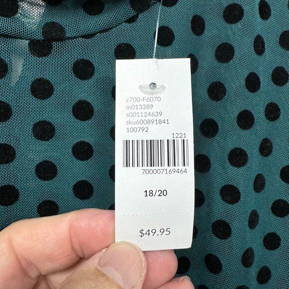 Lane Bryant Women’s 18/20 Teal Polka Dot Mesh Long Sleeve Mock Neck Blouse NWT - Picture 6 of 12